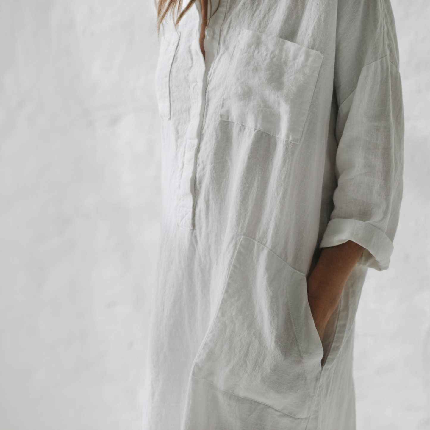 Baltic Linen Shirt Dress – White