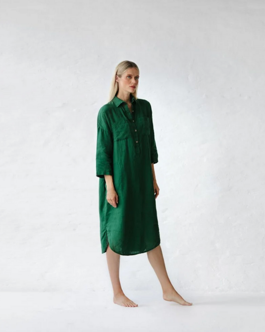 Baltic Linen Shirt Dress – Green