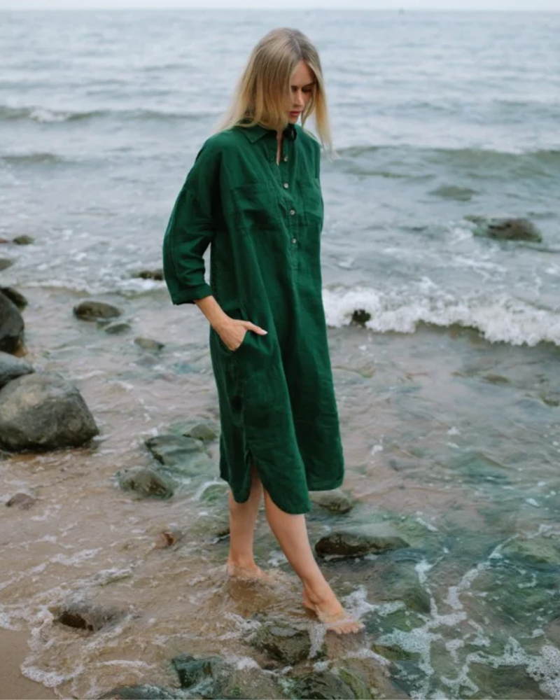 Baltic Linen Shirt Dress – Green