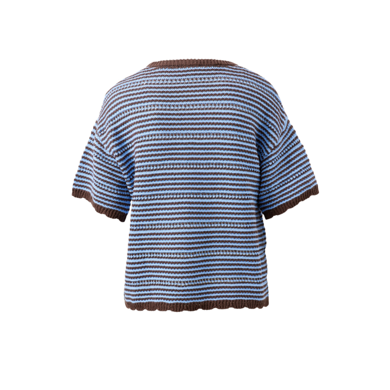Boxy Knit Tee – Brunette Sky Blue Stripe