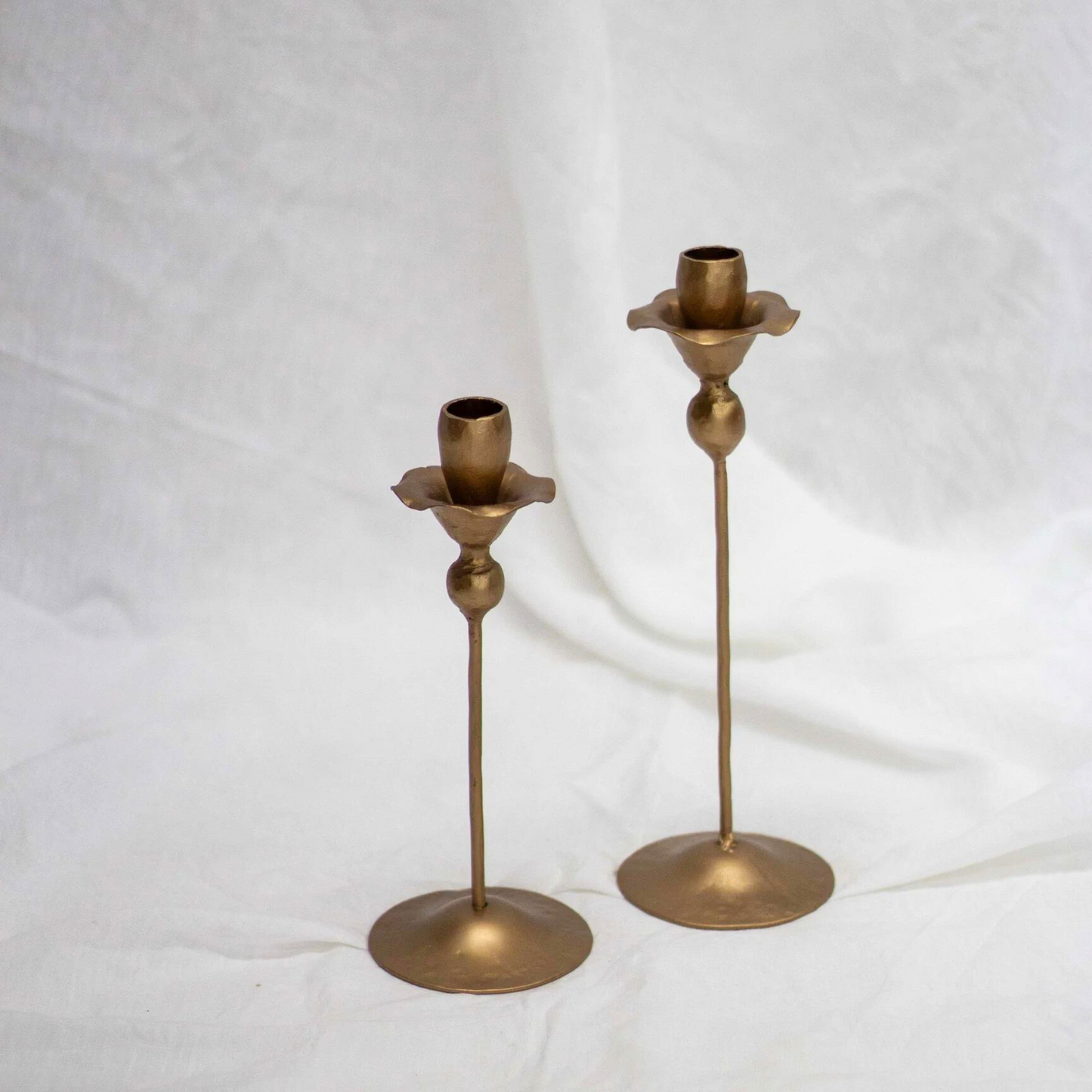 Flower Iron Candle Pillar - Antique Brass