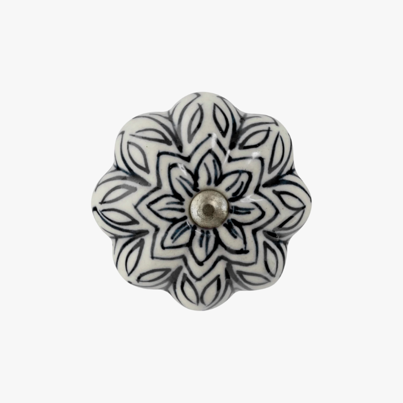 Vintage Floral Ceramic Cabinet Knob – Black