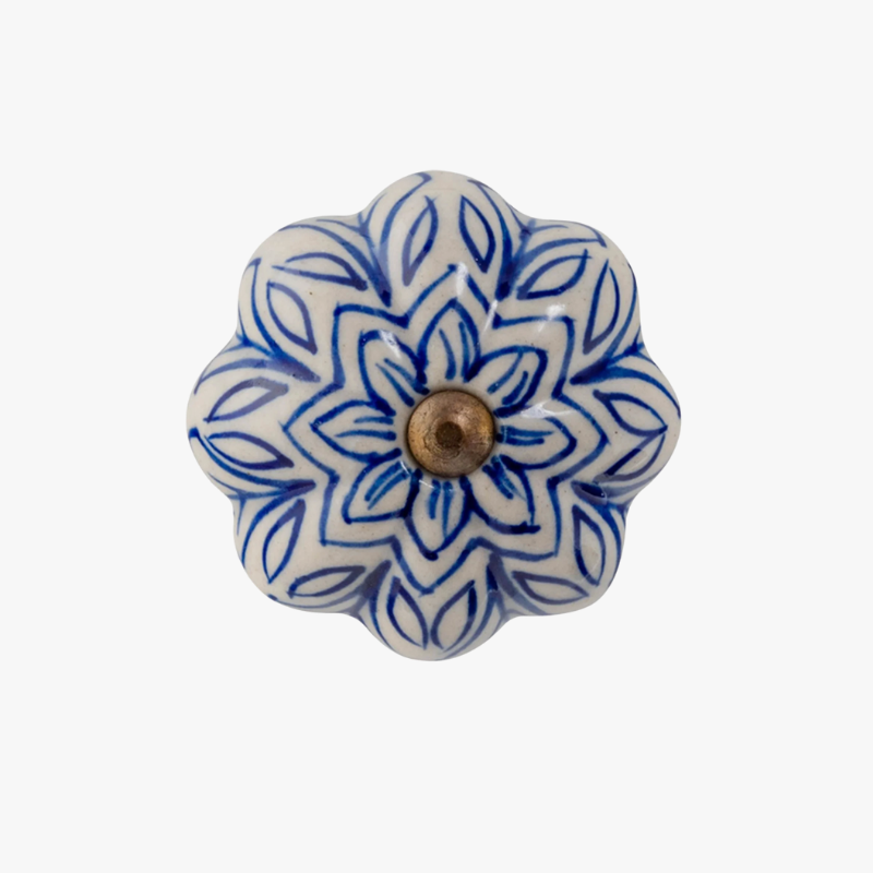 Vintage Floral Ceramic Cabinet Knob – Royal Blue