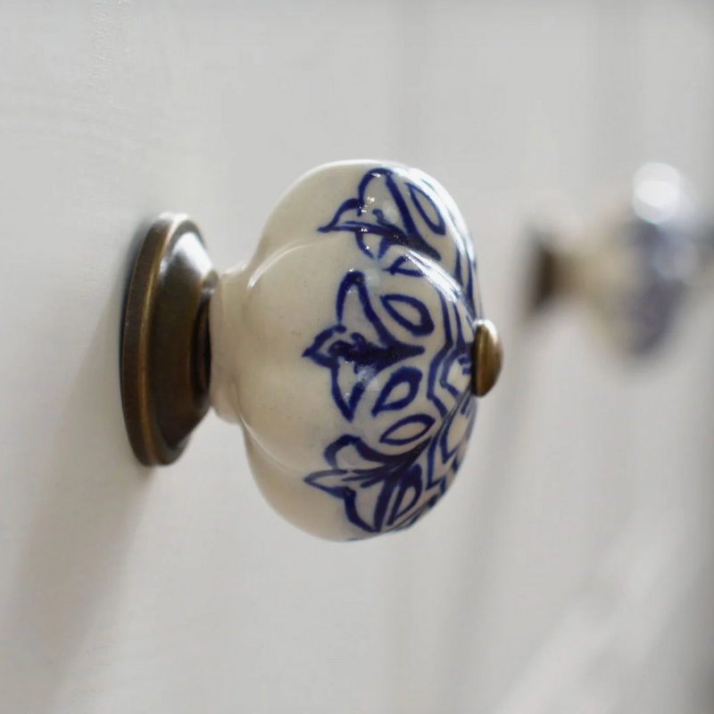 Vintage Floral Ceramic Cabinet Knob – Royal Blue