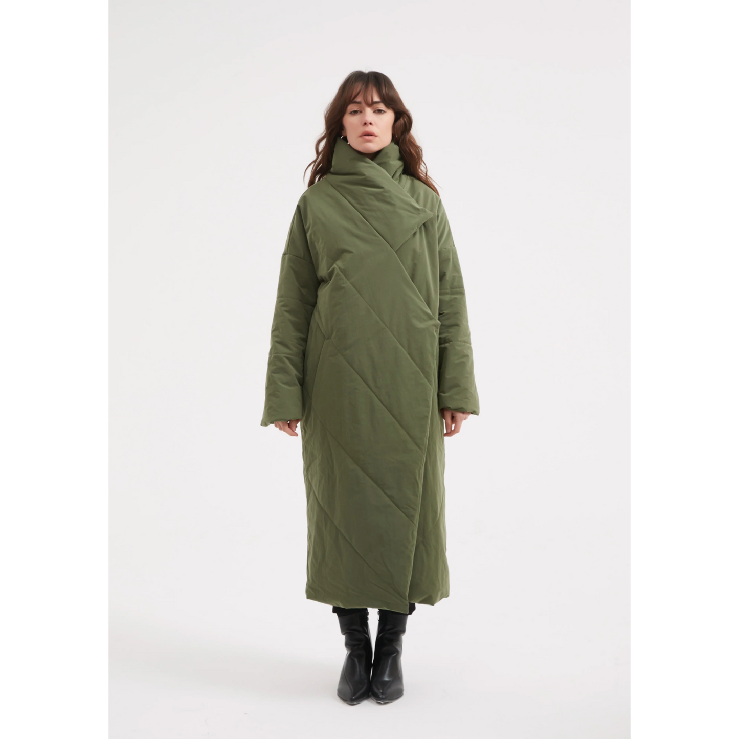 Longline Wrap Coat – Dark Olive