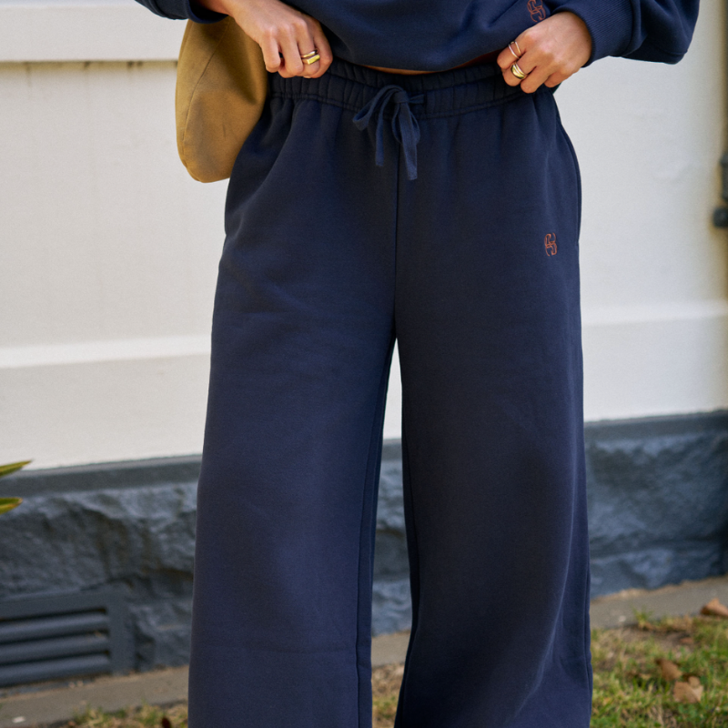 Ivy Wide Leg Trackpant – Heritage Navy