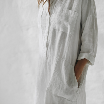 Baltic Linen Shirt Dress – White