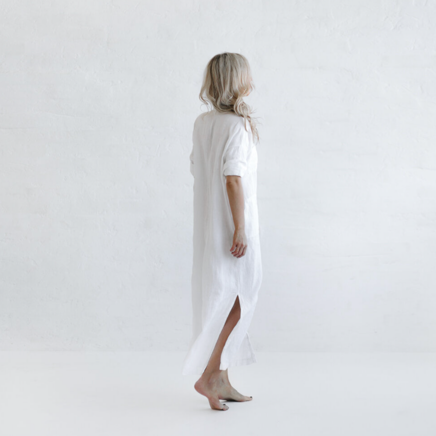 Baltic Linen Maxi Shirt Dress White