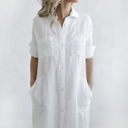 Baltic Linen Maxi Shirt Dress White