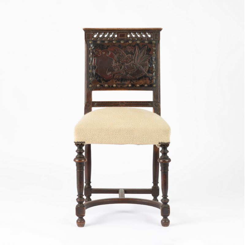 Carved Leather Back Chair