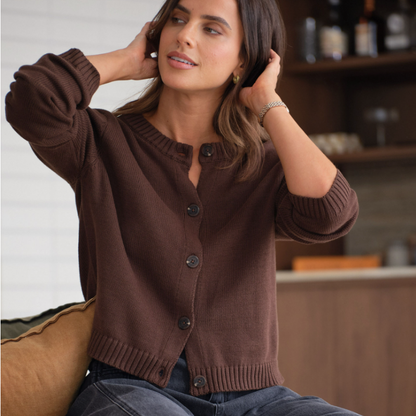 Nelly Long Sleeve Knit Cardi – Chocolate