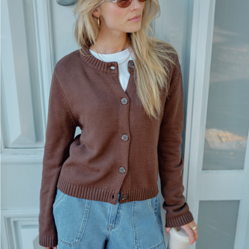 Nelly Long Sleeve Knit Cardi – Chocolate