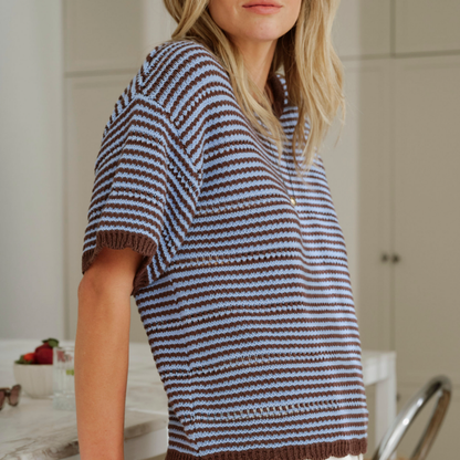 Boxy Knit Tee – Brunette Sky Blue Stripe