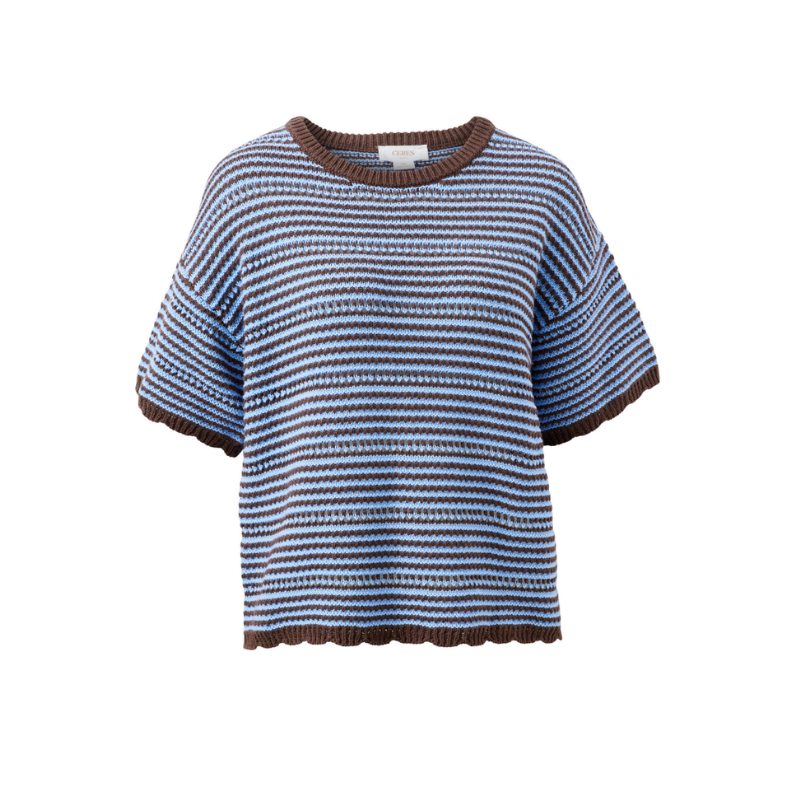Boxy Knit Tee – Brunette Sky Blue Stripe