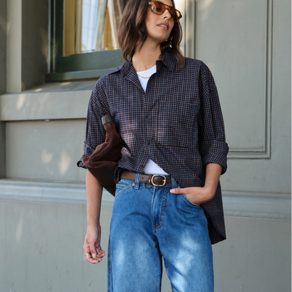 Peta Oversized Shirt – Navy Check