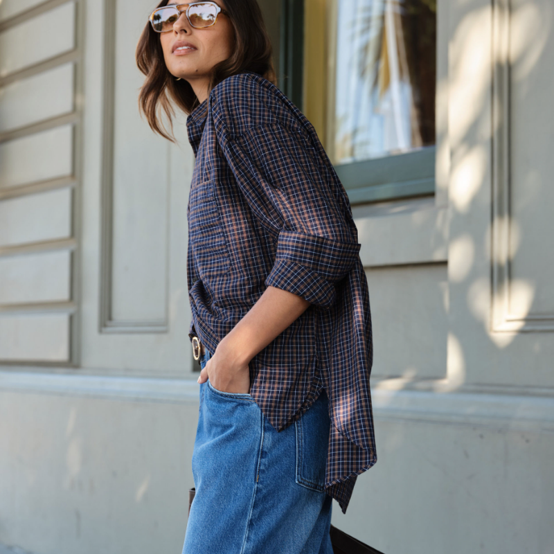 Peta Oversized Shirt – Navy Check