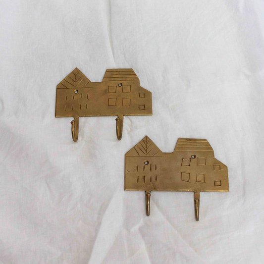 House Double Wall Hook Antique Brass