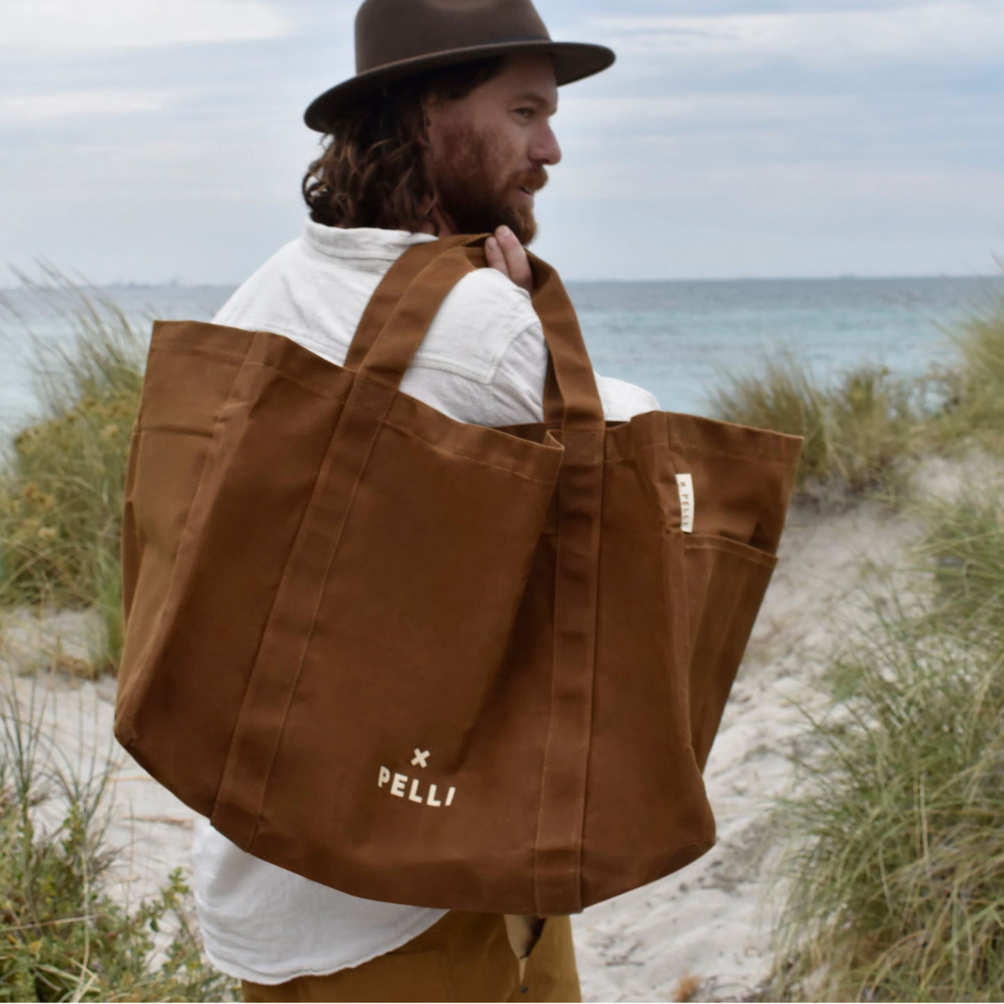 Beachy Keen Waxed Canvas Beach Bag - Chai Tea