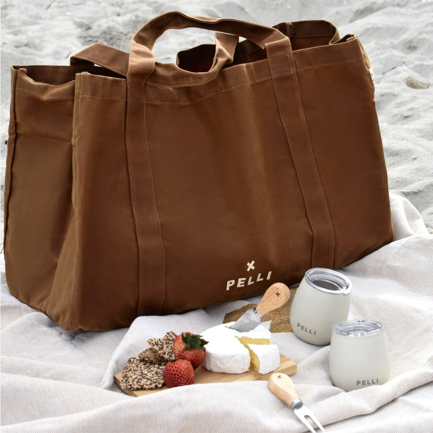 Beachy Keen Waxed Canvas Beach Bag - Chai Tea