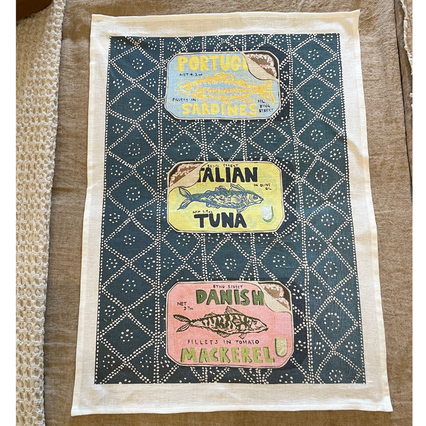 Linen Tea Towel - Three Sardines