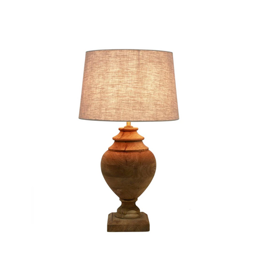 Mango Wood Banded Urn Lamp With Shade