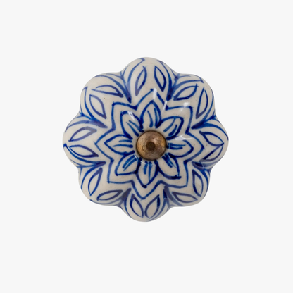 Vintage Floral Ceramic Cabinet Knob – Royal Blue