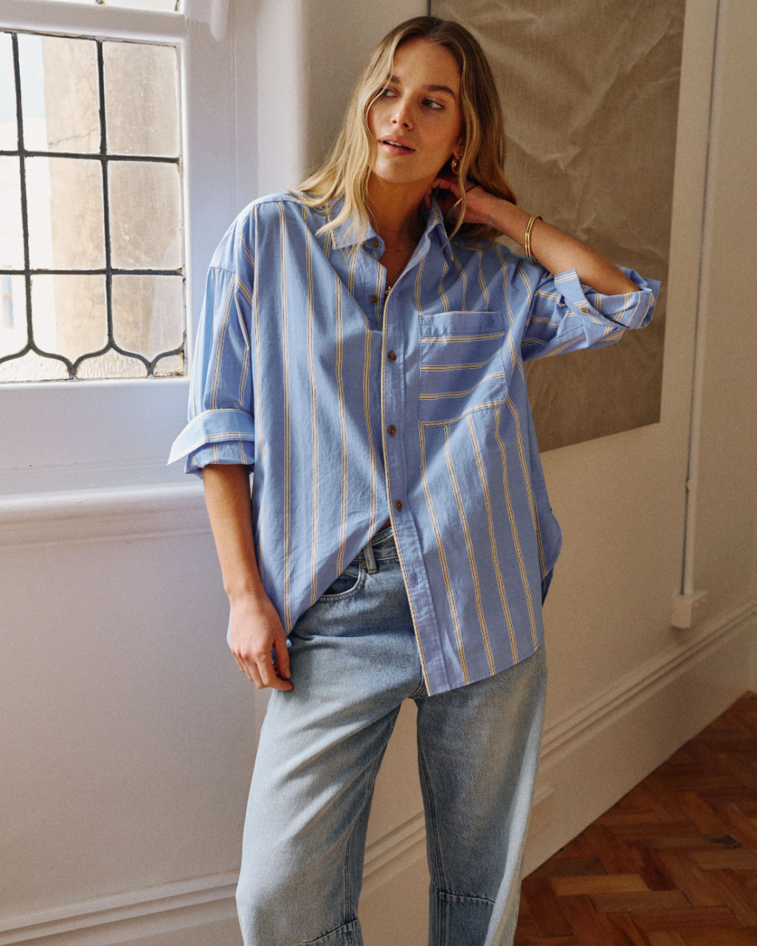 Peta Oversized Shirt – Butter Yellow Stripe
