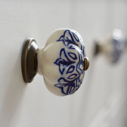 Vintage Floral Ceramic Cabinet Knob – Royal Blue