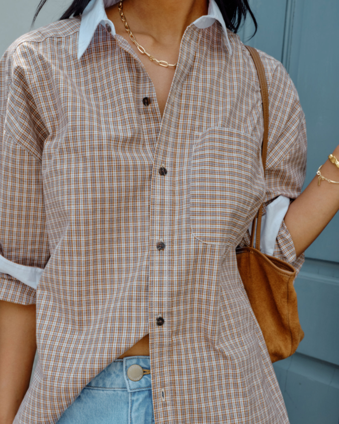 Peta Oversized Shirt – Toffee Check