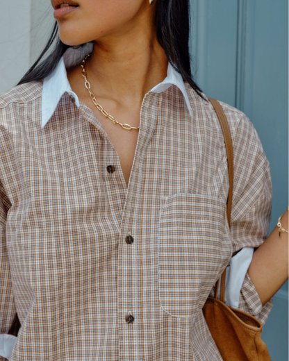Peta Oversized Shirt – Toffee Check