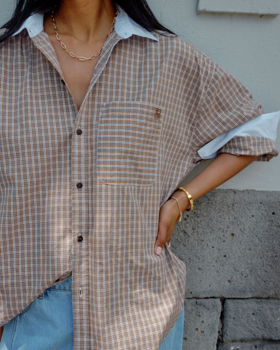 Peta Oversized Shirt – Toffee Check