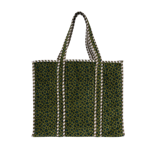 Green Leopard Velvet Tote