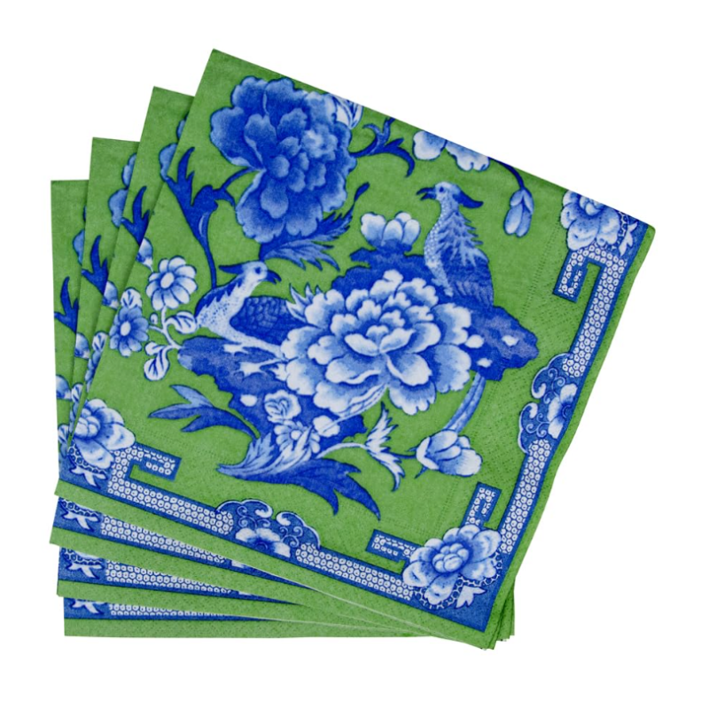 Caspari Green And Blue Plate Dinner Napkins