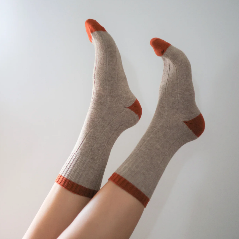 Merino Wool Socks – Beige And Orange