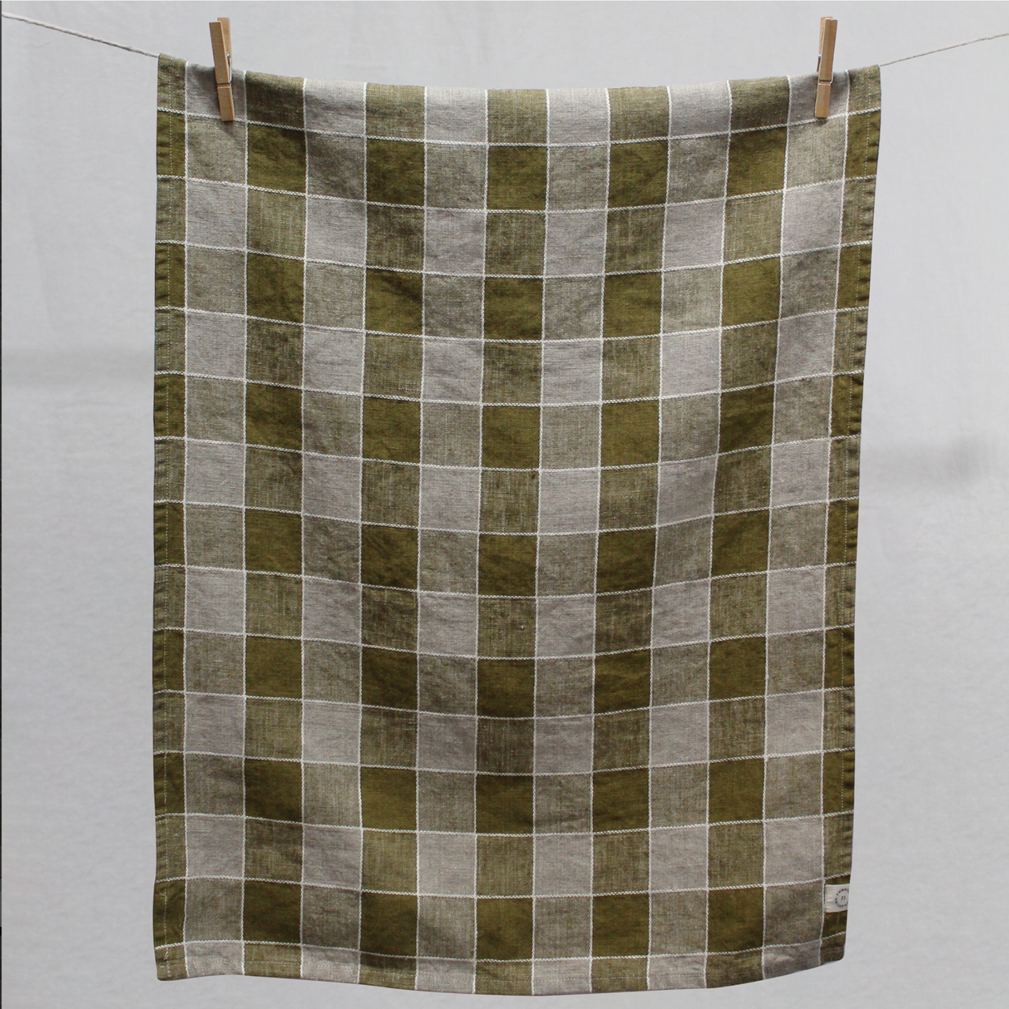 Gingham Linen Tea Towel – Khaki