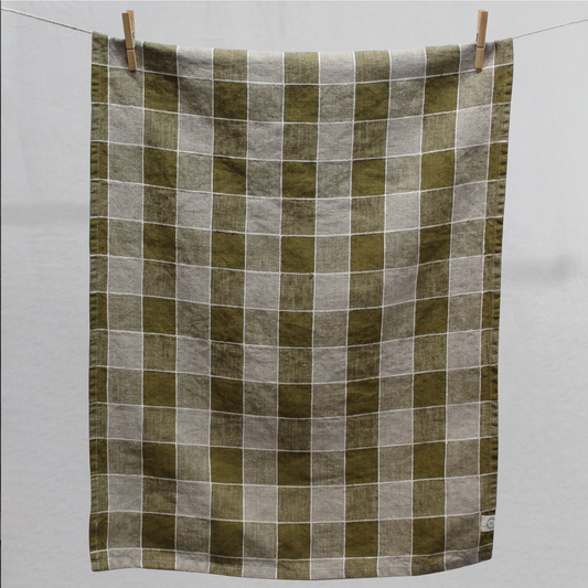 Gingham Linen Tea Towel – Khaki