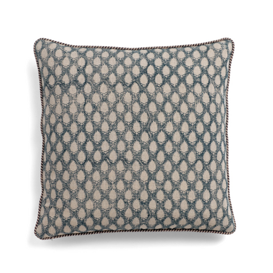 Linen Cushion Cover Cypress Design - Navy Blue