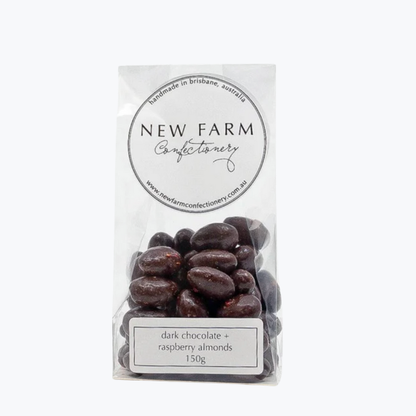 Dark Chocolate + Raspberry coated Almonds 150g