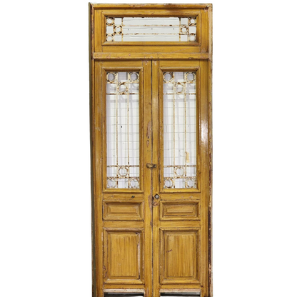 Large Grand Timber Entrance Doors With Wrought Iron Inserts